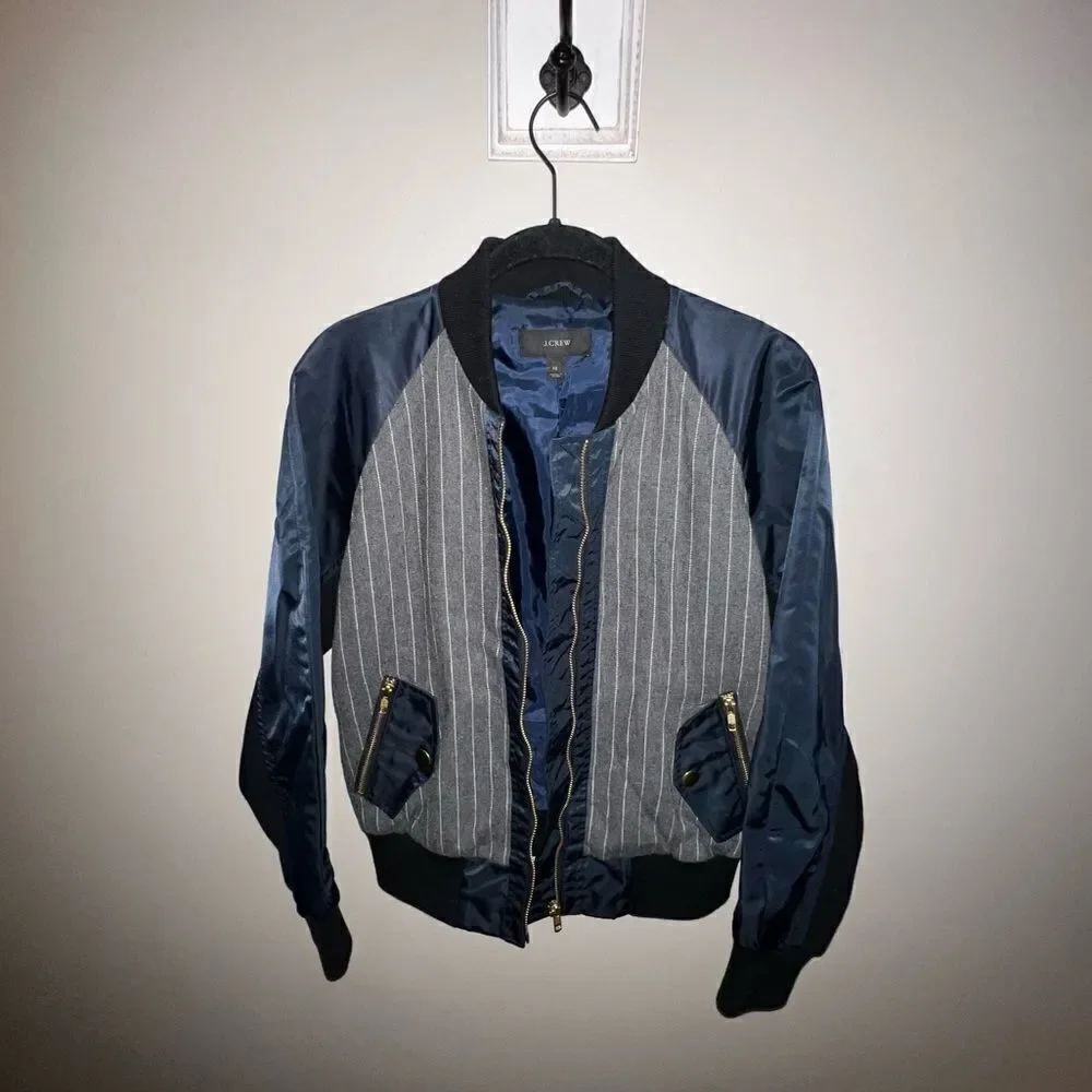 J Crew Pinstripe Bomber Jacket - Sz XS - Picture 5 of 15